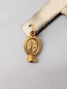 Vintage Signed Napier Goldtone Classical Relief Faux-Citrine Pierced Earrings